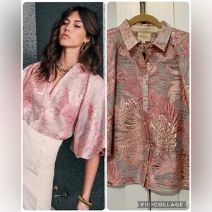 Sezane Lilwen Blouse Jacquard Feuillage Pastel New Without Tags Size 36 US 4
